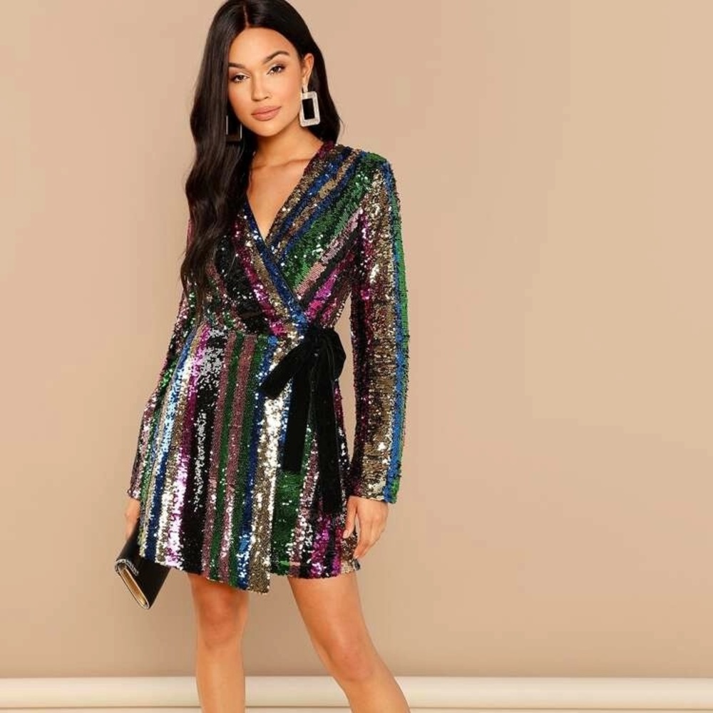 ***SOLD*** Rainbow Sequin Wrap Dress! Sz. Small - Holidays/New Years!